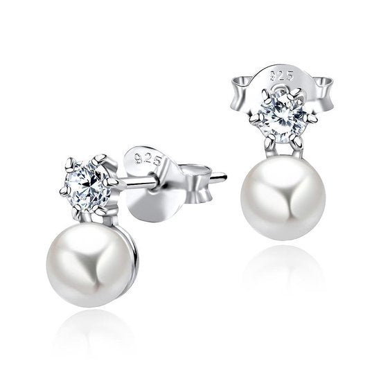 Joy|S - Zilveren classic parel met kristal oorbellen