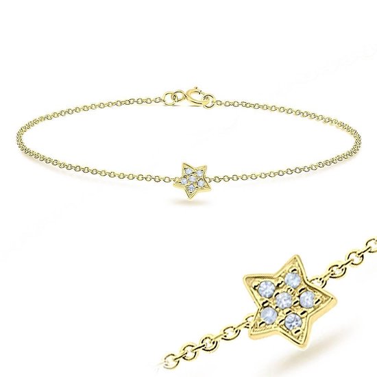 Joy|S - Zilveren ster armband 18 cm kristal star goudplating