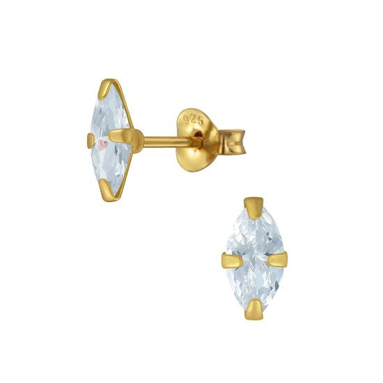 Joy|S - Zilveren marquise zirkonia oorbellen - goudplating