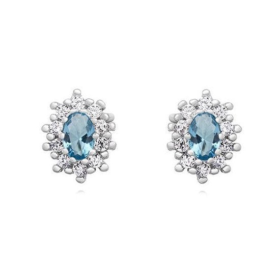 Joy|S - Zilveren elegante ovaal oorbellen zirkonia aqua marine blauw