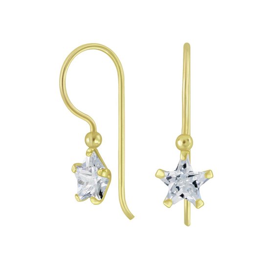 Joy|S - Zilveren classic ster oorbellen zirkonia oorhangers - goudplating