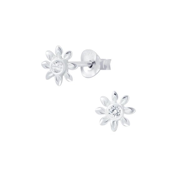 Joy|S - Zilveren bloem oorbellen 7 mm zirkonia