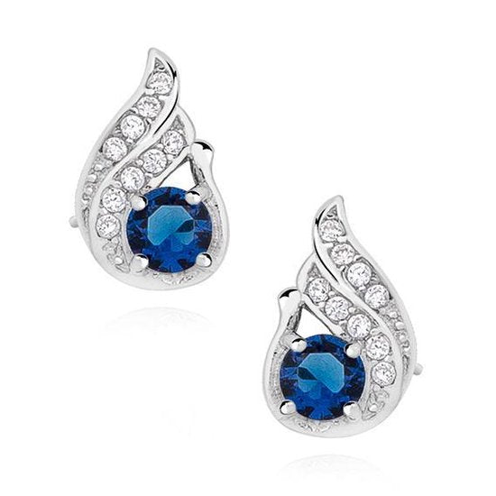 Joy|S - Zilveren klassieke druppel oorbellen saffier blauw zirkonia gehodineerd