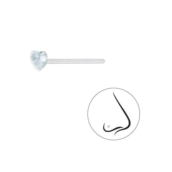 Joy|S - Zilveren hartje neuspiercing 3 mm - mini - zirkonia - 2 stuks