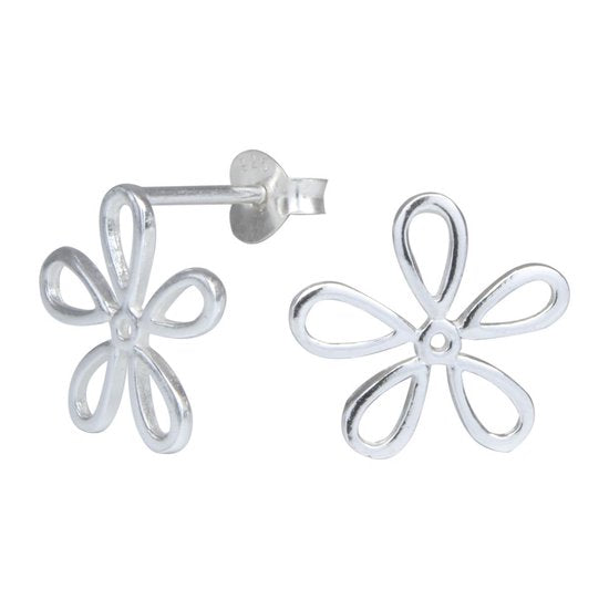 Joy|S - Zilveren bloem oorbellen 14 mm