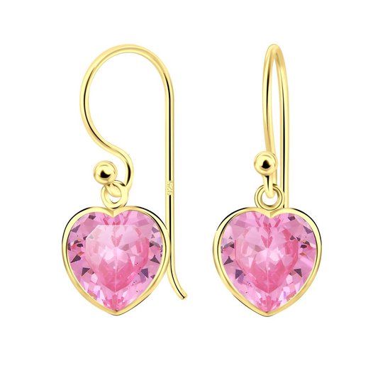 Joy|S - Zilveren hart oorbellen - zirkonia 8 mm roze - goudplating