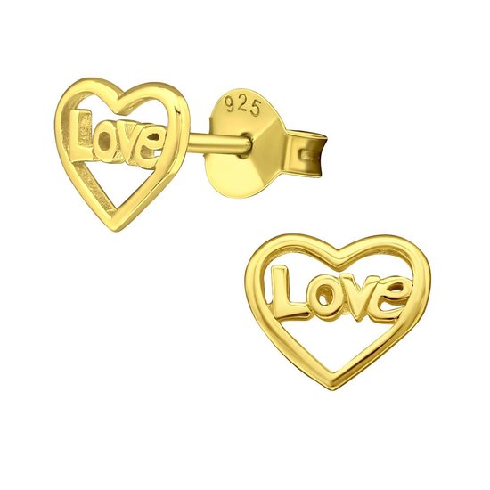 Joy|S - Zilveren hartje oorbellen - love - 7 mm - goudplating