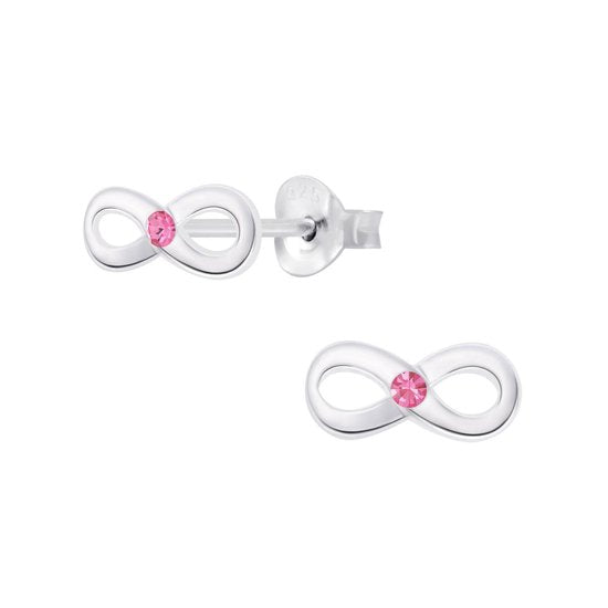 Joy|S - Zilveren infinity oorbellen - massief met roze kristal - 5 x 9 mm
