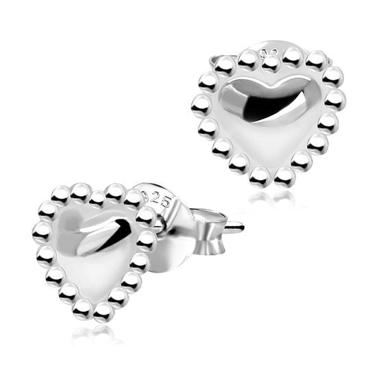 Joy|S - Zilveren hartje oorbellen - klassieke rand - Valentijn - 8 x 7 mm - gepolijst