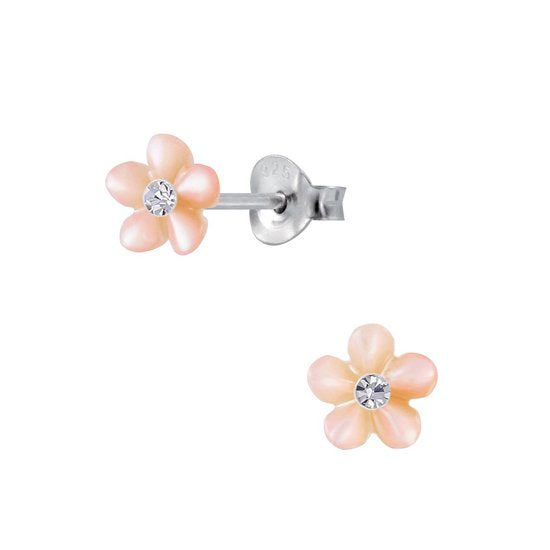 Joy|S - Zilveren schelp bloem oorbellen - 6 mm - klassiek roze