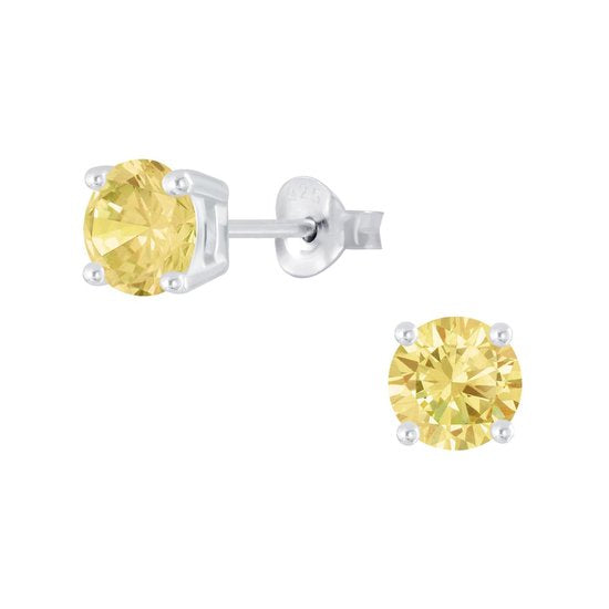 Joy|S - Zilveren rond oorbellen - 6 mm - zirkonia champagne geel
