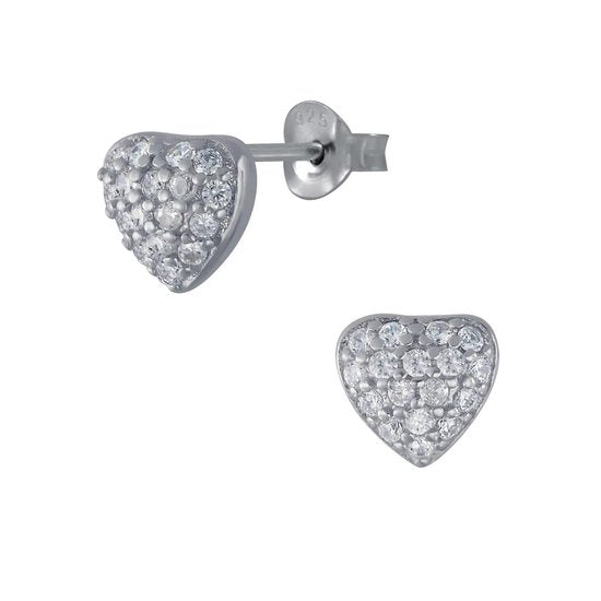 Joy|S - Zilveren hartje oorbellen - 9 x 9.5 mm - cubic zirkonia - gehodineerd
