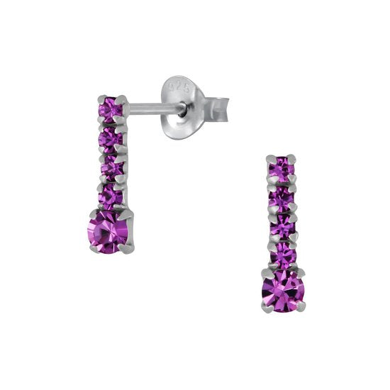 Joy|S - Zilveren classic bar / staaf oorbellen - paars kristal