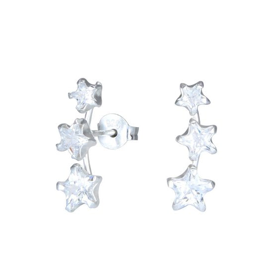 Joy|S - Zilveren zirkonia sterren oorbellen triple star - 3 sterrren