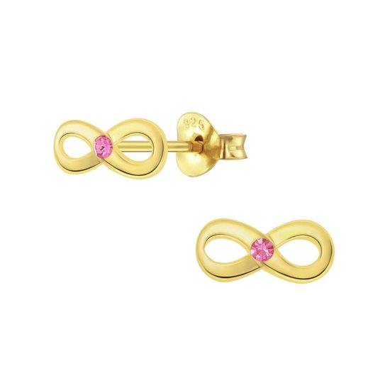 Joy|S - Zilveren Infinity oorbellen - 5 x 9 mm - roze kristal - goudplating