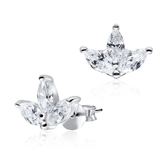 Joy|S - Zilveren Marquise oorbellen - lotus bloem - zirkonia - 9 x 7 mm