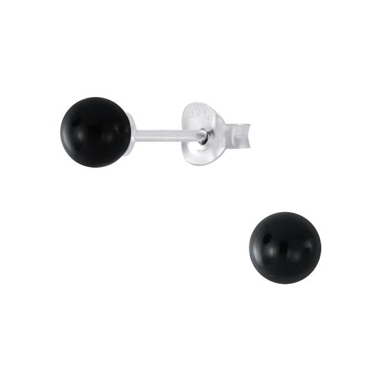 Joy|S - Zilveren parel oorbellen - zwart - 6 mm