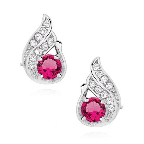 Joy|S - Zilveren klassieke druppel oorbellen - 11 x 7 mm - robijn roze zirkonia - gehodineerd