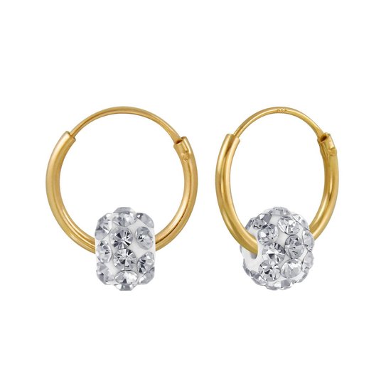 Joy|S - Zilveren Bal kristal oorringen - goudplating