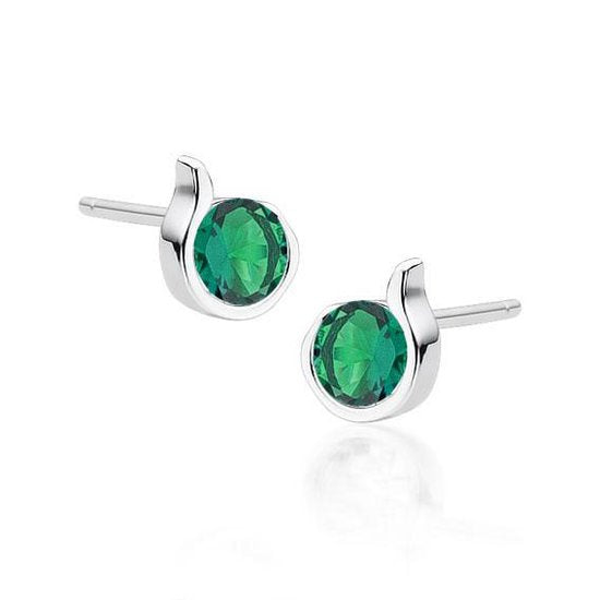 Joy|S - Zilveren oorknoppen emerald groene zirkonia - gehodineerd