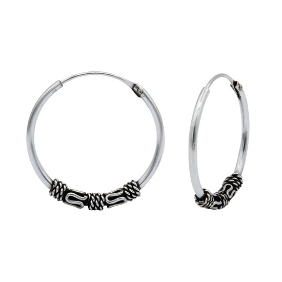 Joy|S - Zilveren Bali oorbellen 20 mm oorringen