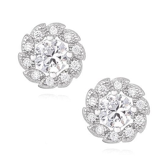 Joy|S - Zilveren rond oorbellen 8.5 mm fantasie bloem zirkonia gehodineerd