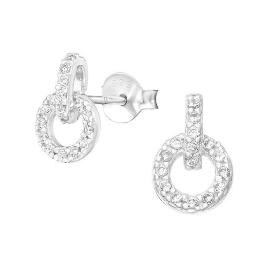 Joy|S - Zilveren cirkel oorbellen rond - zirkonia - 925 sterling zilver
