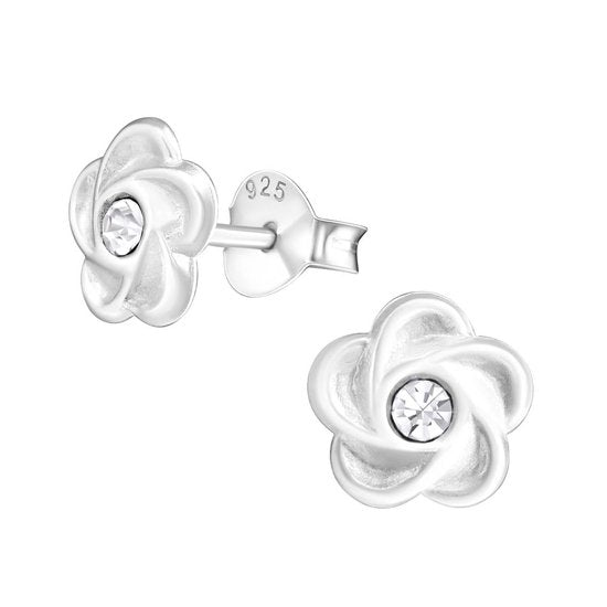 Joy|S - Zilveren bloem kristal oorbellen 8 mm