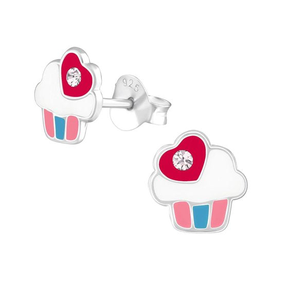 Joy|S - Zilveren cupcake oorbellen met hartje
