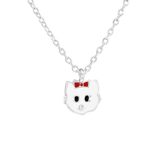 Joy|S - Zilveren kat poes hanger 7 x 7 mm met ketting 39 cm