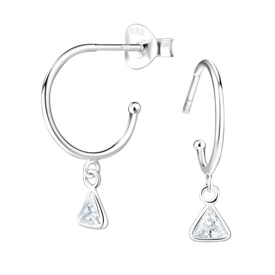 Joy|S - Zilveren oorringen stud - 4 mm driehoek bedel - zirkonia - oorbellen