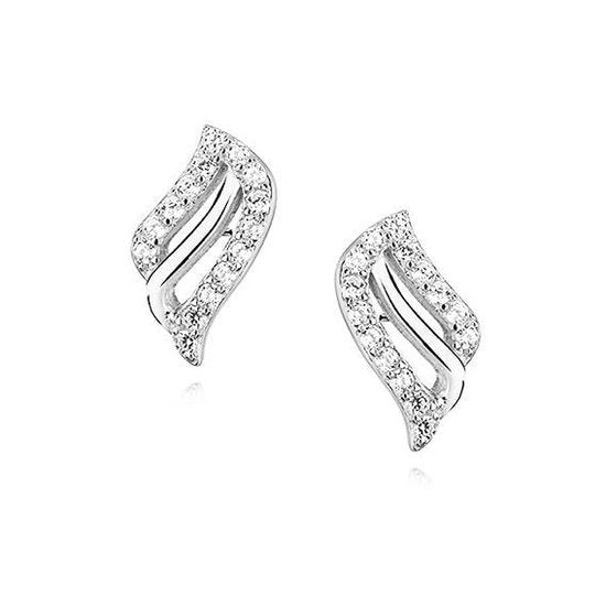 Joy|S - Zilveren elegante oorbellen bewerkt met zirkonia 13 x 7 mm - gehodineerd