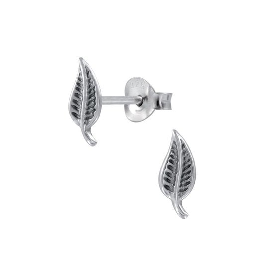 Joy|S - Zilveren blad oorbellen - 4 x 9 mm - oorknopjes - geoxideerd
