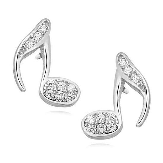 Joy|S - Zilveren muziek - noot oorbellen 10 x 8 mm zirkonia muzieknoot