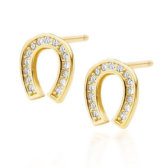 Joy|S - Zilveren hoefijzer oorbellen 7 mm - zirkonia - goudplating