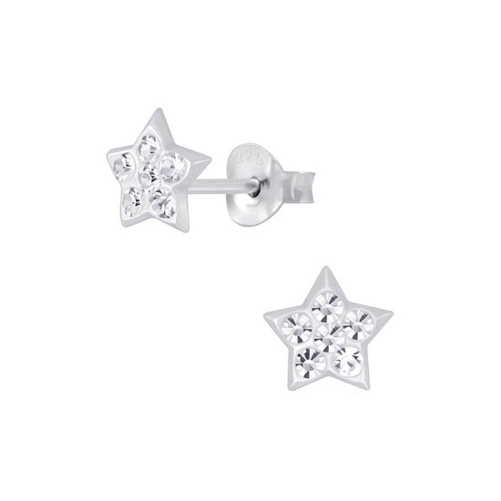 Joy|S - Zilveren ster oorbellen - 6.5 mm - kristal