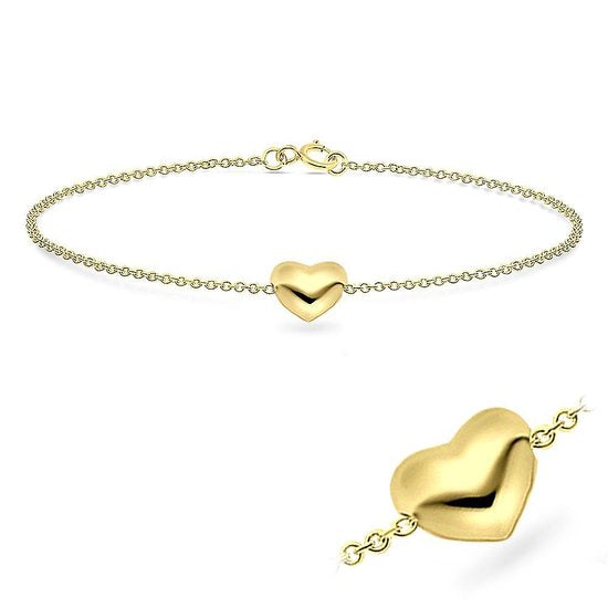 Joy|S - Zilveren hart armband 18 cm - goudplating