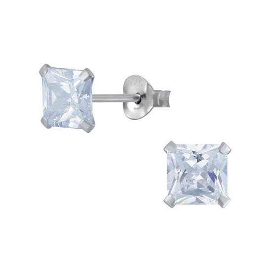 Joy|S - Zilveren vierkant oorbellen cubic zirkonia 7 mm