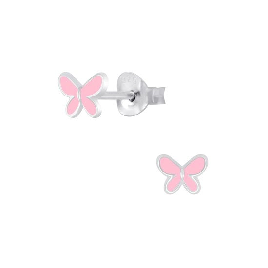Joy|S - Zilveren petit vlinder oorbellen - roze - 6 x 5 mm