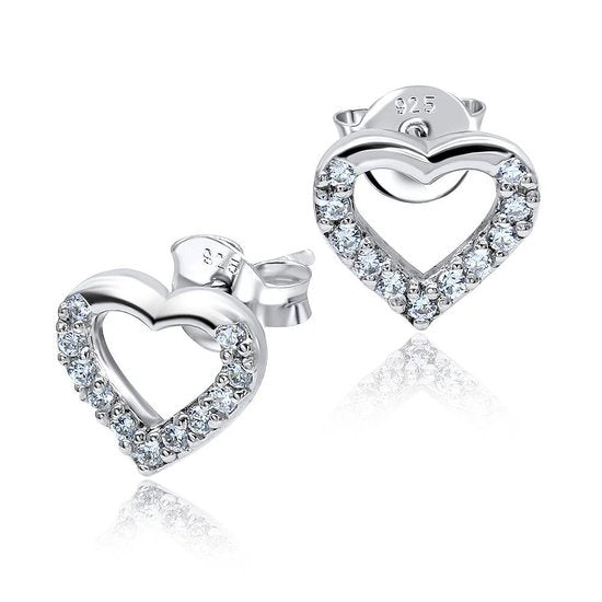 Joy|S - Zilveren elegance hartje oorbellen - 8 mm - zirkonia