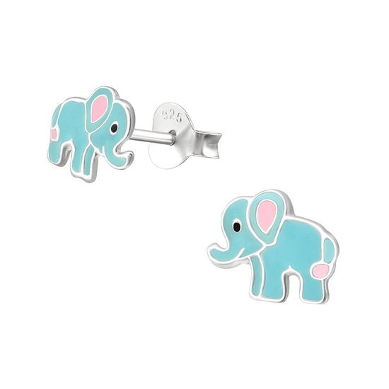 Joy|S - Zilveren olifant oorbellen - blauw roze