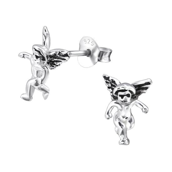 Joy|S - Zilveren Engel oorbellen 7 x 10 mm "Cupido" geoxideerd