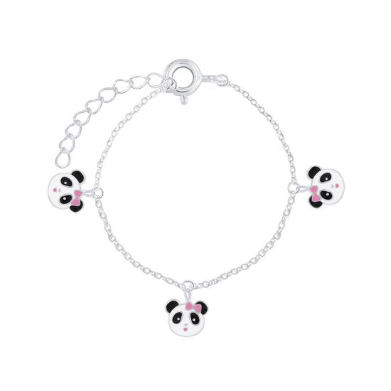 Joy|S - Zilveren Panda bedel armband - 14 cm + 2 cm extension - met 3 Pandabeer bedels