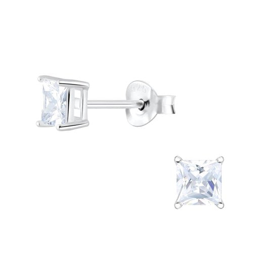 Joy|S - Zilveren vierkant 4 mm oorbellen zirkonia