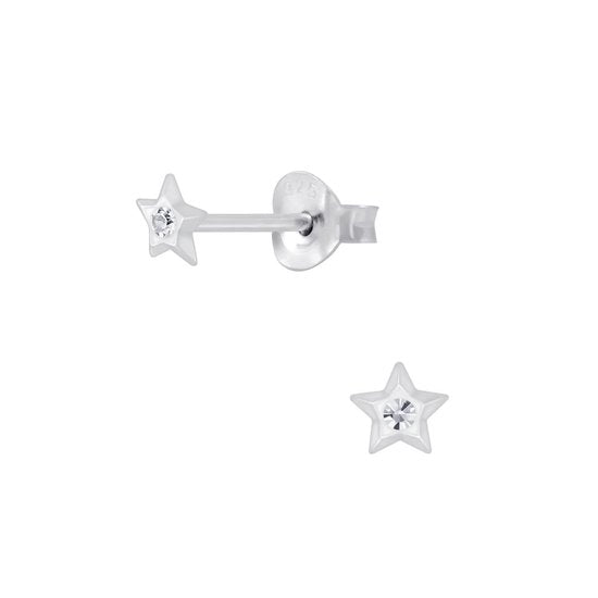 Joy|S - Zilveren mini ster oorbellen - 4 mm - kristal - voor kinderen