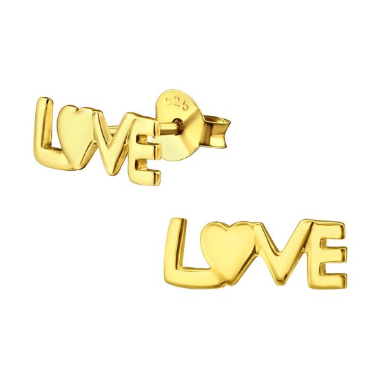 Joy|S - Zilveren Love oorbellen 12 x 5 mm goudplating