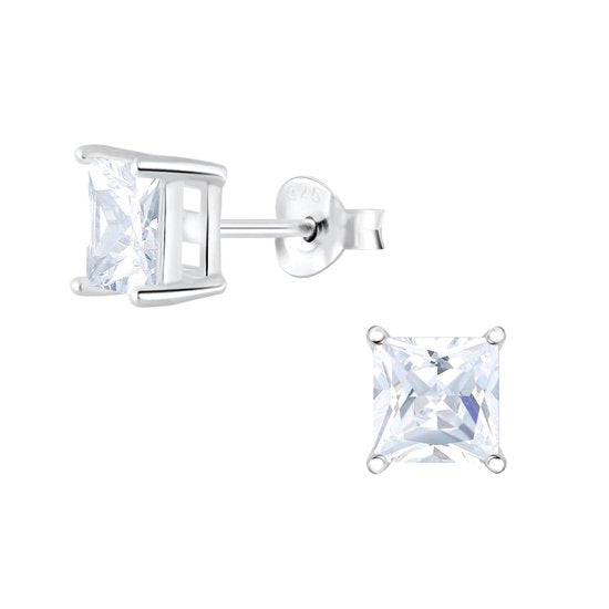 Joy|S - Zilveren vierkant oorbellen - 6 mm - zirkonia
