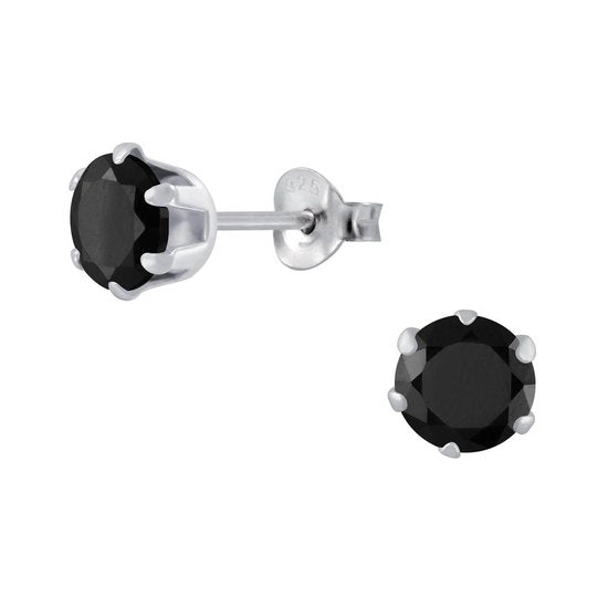 Joy|S - Zilveren rond oorknoppen - zirkonia zwart - 6 mm