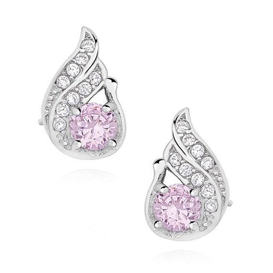 Joy|S - Zilveren klassieke druppel oorbellen - 11 x 7 mm - roze zirkonia - gehodineerd