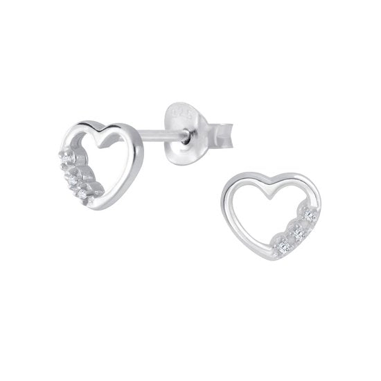 Joy|S - Zilveren elegant hartje oorbellen - 7 mm - zirkonia